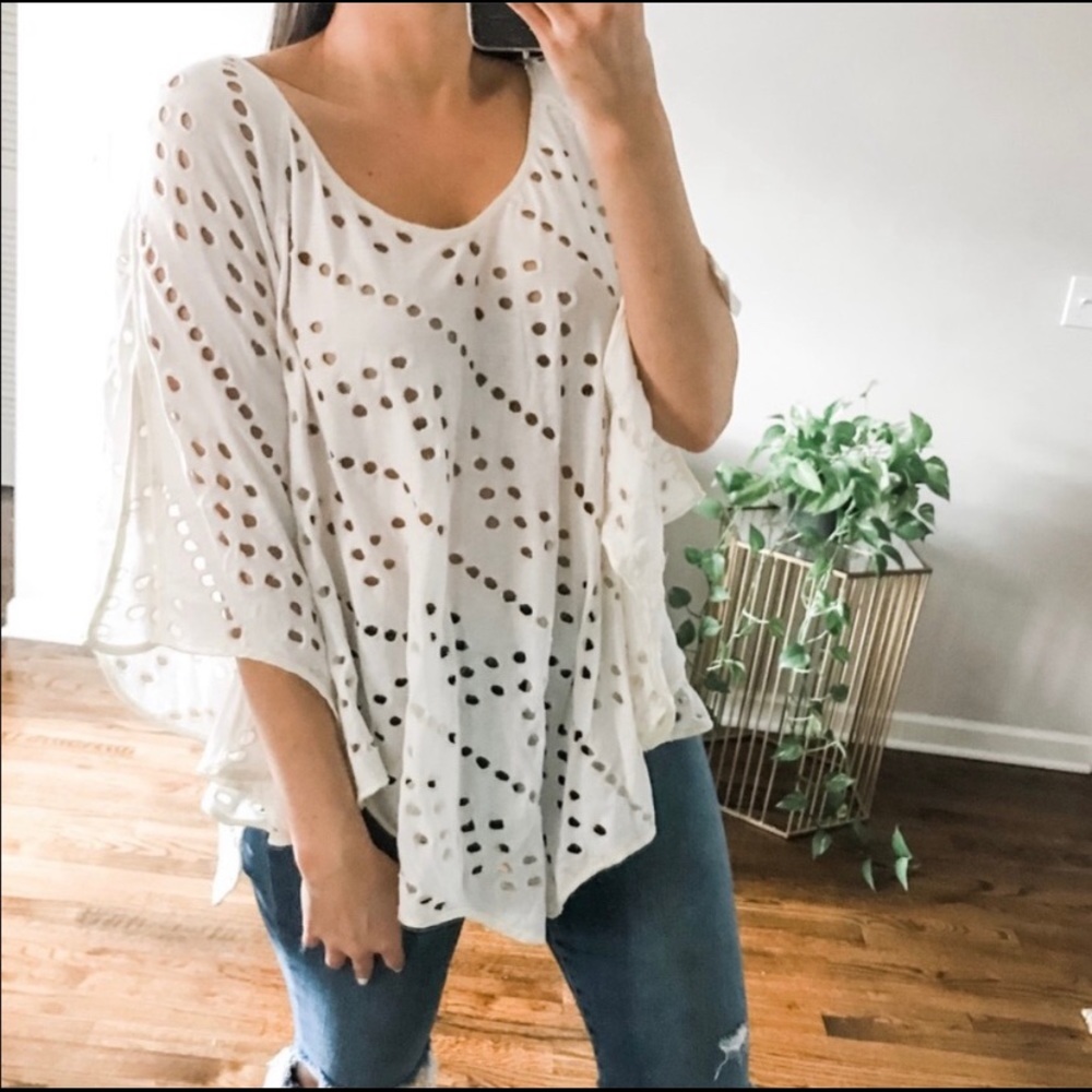 Free People Dot To Dot Tee Cream Oversized Blouse
